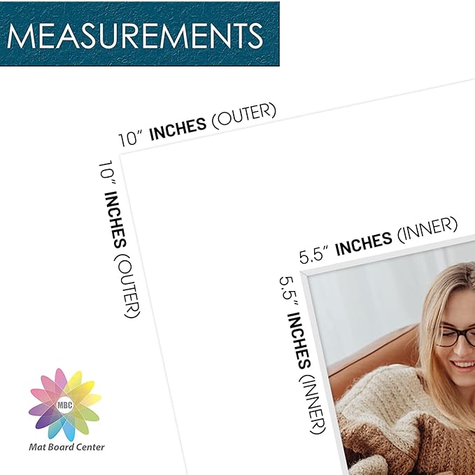 Mat Board Center, Pack of 20, 10x10 for 6x6 White Photo Picture Mats - Acid Free, 4-ply Thickness, White Core - for Pictures, Photos, Framing