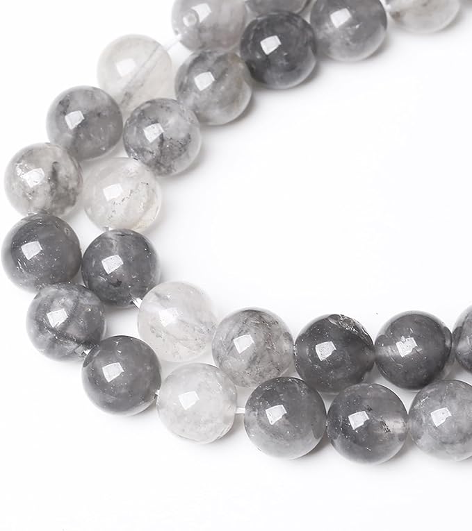 32pcs 12mm Natural Grey Cloud Crystal Stone Beads for Jewelry Making Energy Healing Power Stone Beads DIY Bracelet Necklace Accessories 15" (12mm, Grey Cloud Crystal)