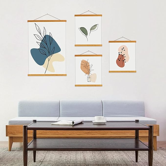 Ywlake Magnetic Poster Hanger, 26x30 26x36 26x19 Frame Wood Wooden Magnet Print Posters Dowel Scroll Hanging Kit for Walls Map Canvas Artwork (Teak Wood, 26")