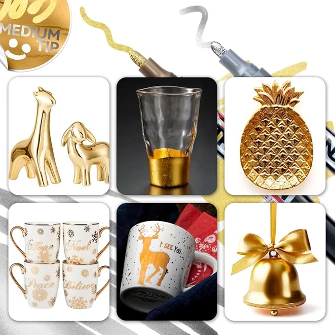 TRANSON 2 Gold Permanent Paint Markers for Fabric Rock Craft Diy Painting Medium Tip Oil Based Waterproof
