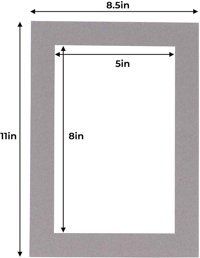 5.5x8.5 Mat for 8.5x11 Frame - Precut Mat Board Acid-Free Charcoal 5.5x8.5 Photo Matte for a 8.5x11 Picture Frame, Premium Matboard for Family Photos, Show Kits, Art, Picture Framing, Pack of 25 Mats