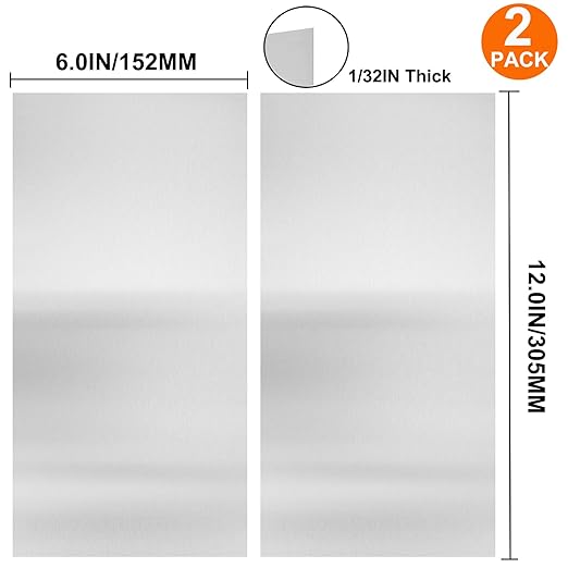 2Pcs 304 Stainless Steel Sheets Metal 6" x 12" x 1/32" Inch 304 Stainless Steel Plates 20 Gauge(0.8MM) Stainless Steel Shim Stock Plates Metal Sheets for Crafting, Stovetop, Snow Frosted Surface