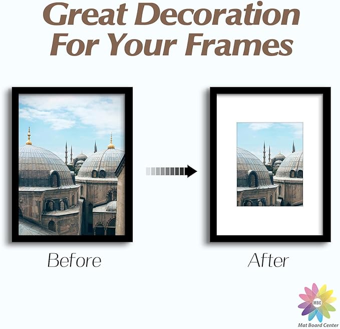 MBC Mat Board Center, 10 Pack 12x16 for 8x10 White Picture Mats Frame Mattes, Bevel Cut, Acid Free, 4-ply Thickness