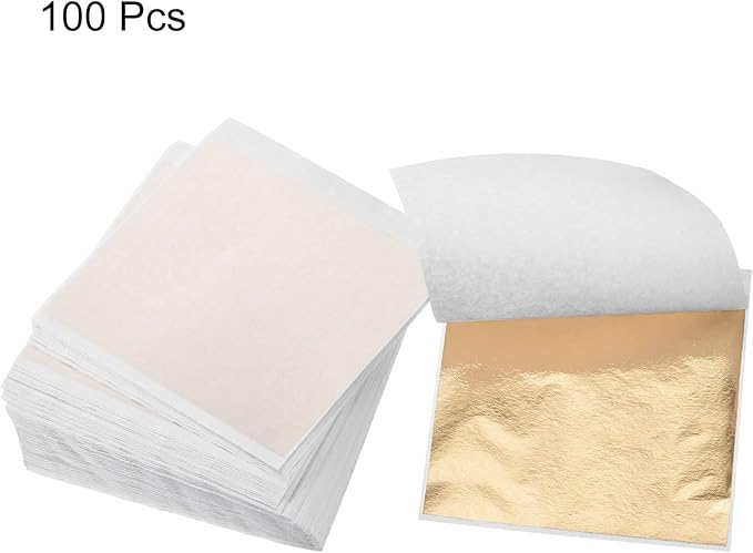MECCANIXITY Gold Leaf Foil Sheet Champagne Gold Leaf Paper 3.3 x 3.1inch for Art Decoration, Sculpture, Painting, Pack of 100
