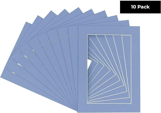 Pack of Ten 8.5x11 Mats Bevel Cut for 7x9 Photos - Acid Free Brittany Blue Precut Matboards for Pictures, Photos, Framing - 4-ply Thickness