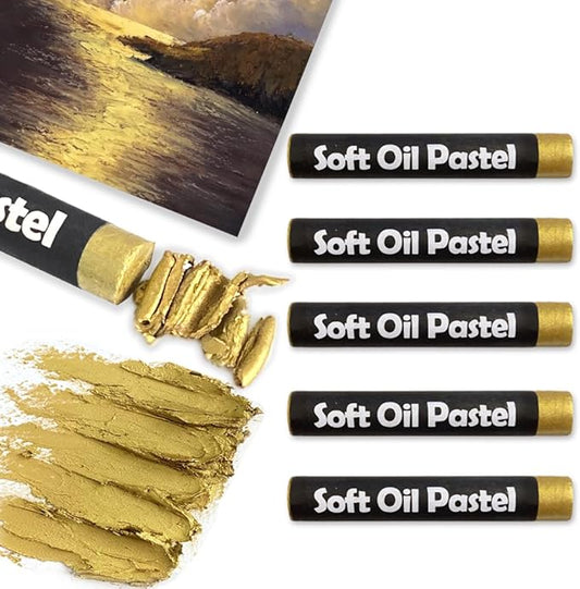 5 Pcs Cream Soft Oil Pastels Vibrant and Creamy Colored Chalk Pastels Artists Grade Art Supplies Set for Professionals Painting Drawing Gold