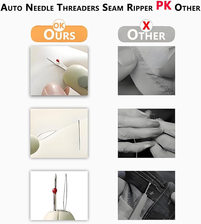 3-in-1 Automatic Needle Threader with 2 Hand Sewn Needles,Needle Threaders for Hand Sewing/Denim/Silk/Embroidery,Professional Tool for Quilting & Clothing Repair (White)