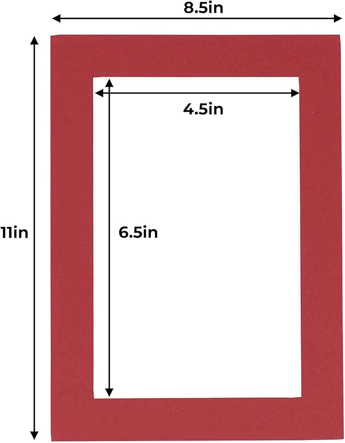5x7 Mat for 8.5x11 Frame - Precut Mat Board Acid-Free Deep Red 5x7 Photo Matte Made to Fit a 8.5x11 Picture Frame, Premium Matboard for Family Photos, Show Kits, Art, Picture Framing, Pack of 1 Mat