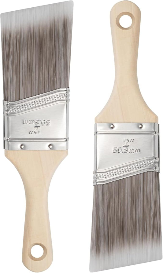 Paint Brushes, 2 Inch, 2 Pack, Angled Brushes with Short Handle, Shortcut Paintbrush for Paints and Stains, Small Paint Brushes for Walls, Furniture, Cabinets and Home Improvement