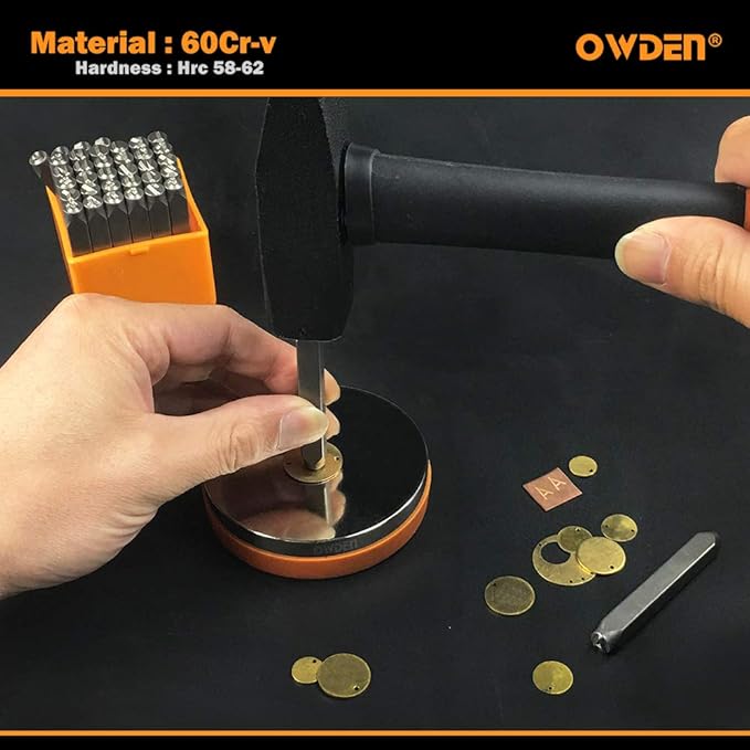 OWDEN Professional 36Pcs.Steel Metal Alphabet and Figure Punch Set (5/32”) 4mm Uppercase,Steel Number and Letter Punch Set, Jewelry Craft Stamping Tool.