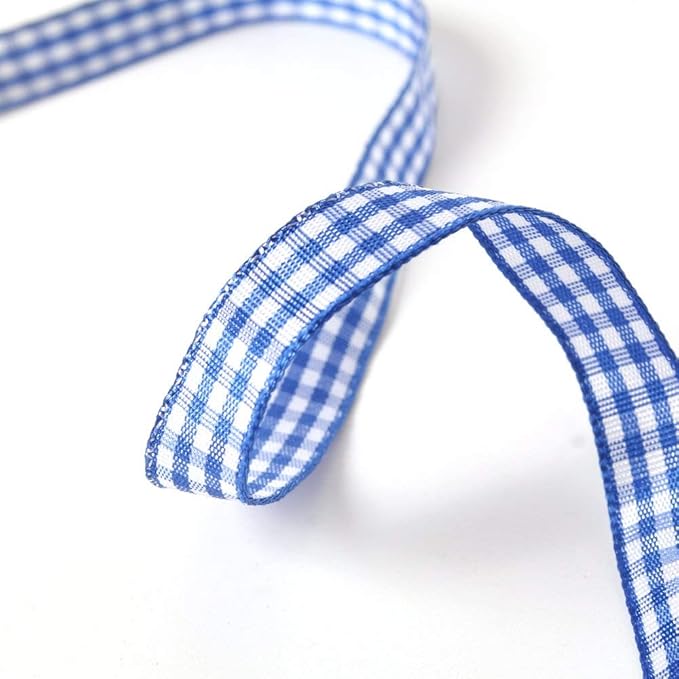 Ink Blue Gingham Plaid Checked Ribbon 25 Yard Each Roll 100% Polyester (3/8", Ink Blue)