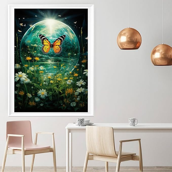 Leczany Cross Stitch Stamped Kit for Adults or Kids - Butterfly and Flower | DIY Embroidery Starter Patterns Craft Kit Needlepoint for Beginner | 11CT, 3 Strands | 13x16.9 inches