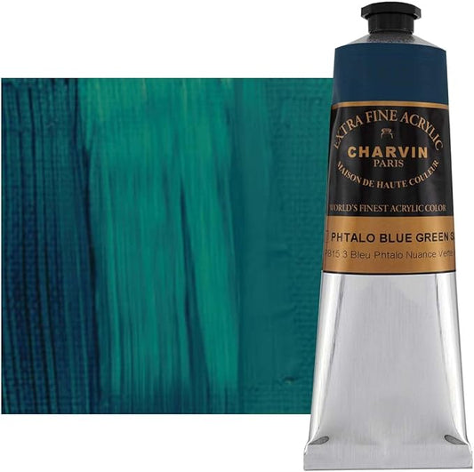 Charvin Extra Fine Professional Artist Acrylic Paint Colors, Nature Themed Hues, 150ml Phthalo Blue (Green Shade)