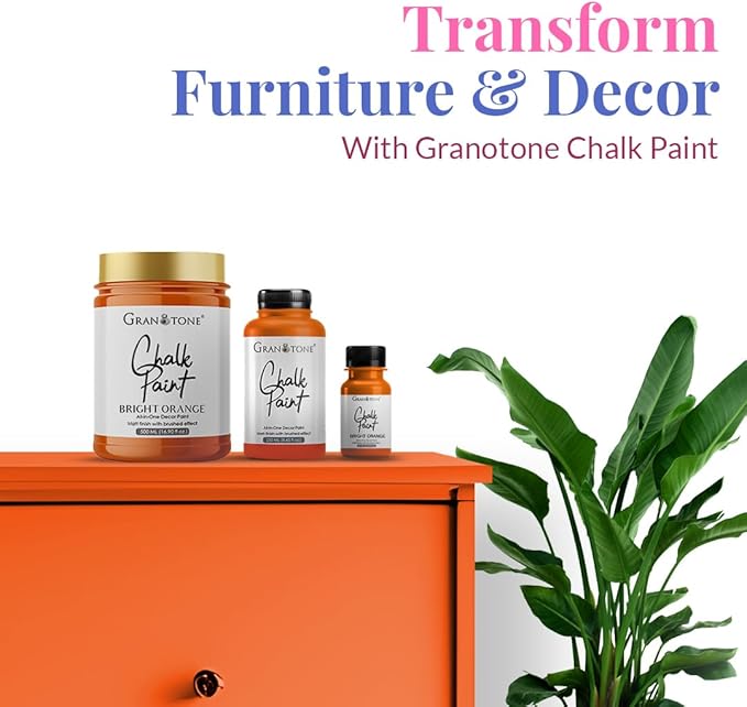 GRANOTONE Chalk Paint for Furniture | Matt-Finish Water-Based Acrylic Paint for Wood, Walls, Metal, Glass, Paper, Fabric Canvas | Maximum Coverage Chalk Paint for Kids & Adults, 250 Ml (BRIGHT ORANGE)