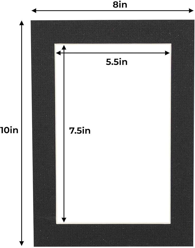6x8 Mat for 8x10 Frame - Precut Mat Board Acid-Free Textured Black 6x8 Photo Matte for a 8x10 Picture Frame, Premium Matboard for Family Photos, Show Kits, Art, Picture Framing, Pack of 25 Mats