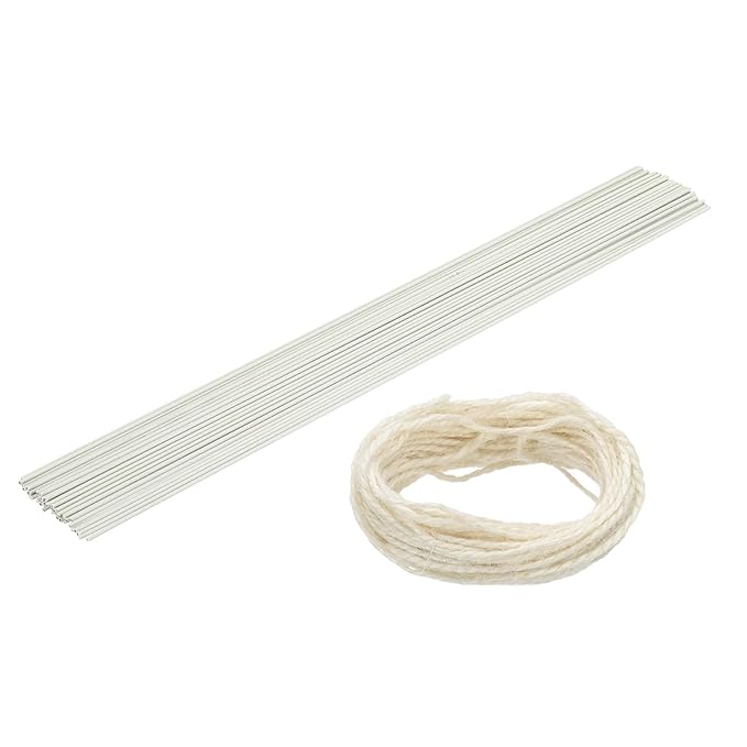 uxcell 50Pcs 2 Gauge Floral Wire, 15.75" Length Flower Stem Wires with 0.08" x 32.8ft Twine for Wreath Making, Flower Arrangement, White