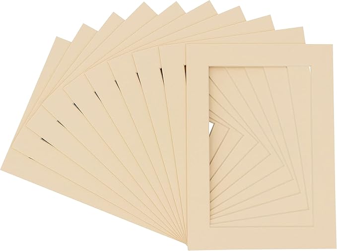 Pack of Ten 8x10 Mats Bevel Cut for 5x8 Photos - Acid Free Cream Precut Matboards for Pictures, Photos, Framing - 4-ply Thickness