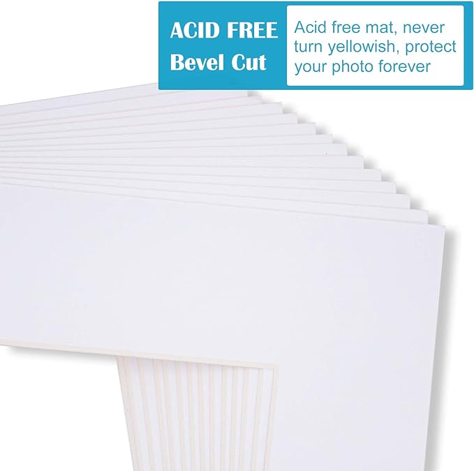 Egofine 11x14 White Picture Mats Pack of 14, Frame Mattes for 8x10 Pictures, Acid Free, 1.2mm Thickness, with Core Bevel Cut