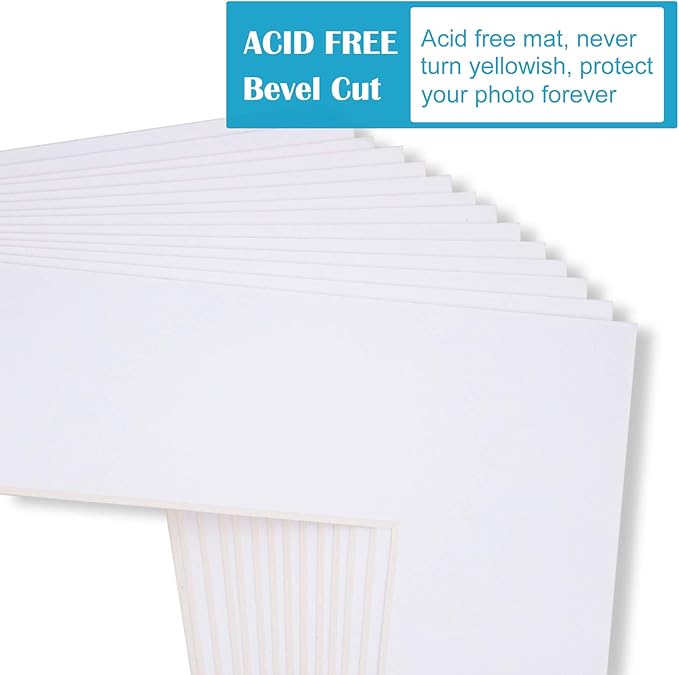 Egofine 8x8 White Picture Mats, Frame Mattes for 6x6 Pictures, Acid Free, 1.2mm Thickness, with Core Bevel Cut - Pack of 14