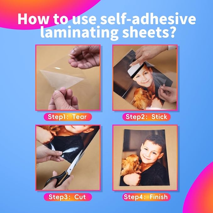 Uinkit 4Mil Thicker Single-Sided Self-Adhesive Laminating Sheets 100Pack (Bulk Supply) Letter Size 8.5x11"- Bulk Laminating Paper for Businesses, Schools & Restaurants - No Heat Machine Needed