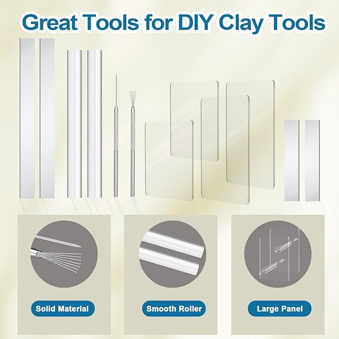 Amrules Clay Tools Kit, 12 PCS Polymer Clay Cutter Tools, Rectangle Shape Acrylic Press Board and Roller Pin Supplies Suitable for Shaping, Carving, Pottery Craft and DIY Projects