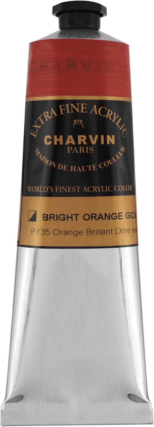 Charvin Extra Fine Professional Acrylic Paint - Bright Orange Gold, 150ml Tube, Triple-Milled, Lightfast Pigments, Open Stock Artist Acrylic Paints in Nature-Inspired Hues