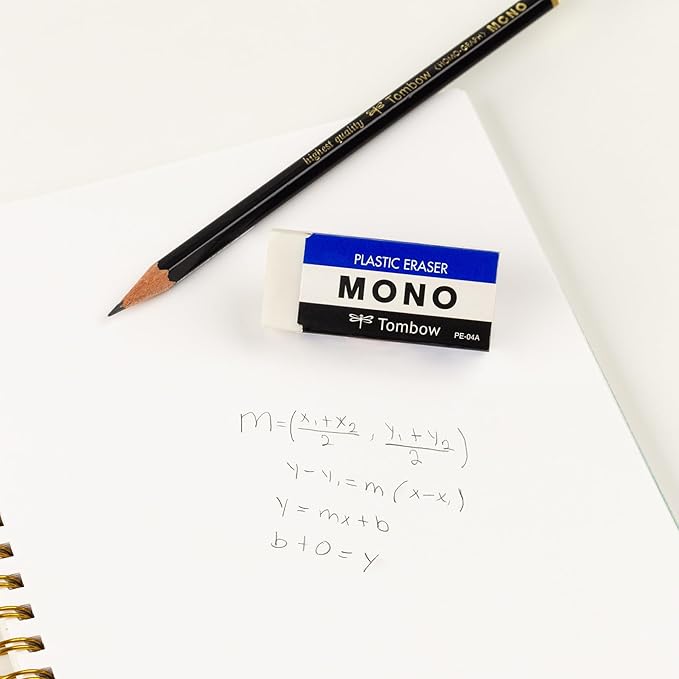 Tombow 57324 MONO Eraser, White, Medium, 3-Pack. Cleanly Removes Marks Without Damaging Paper