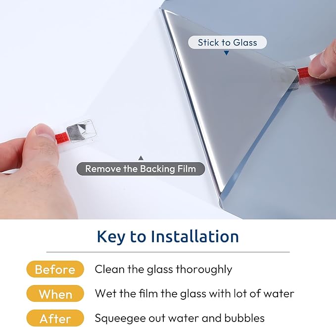 rabbitgoo Window Privacy Film One Way Window Tint for Home, Removable Reflective Heat Sun Blocking Anti UV Glass Door Covering, Mirror Tinting Film House Office, 17.5 in X 6.5 Feet, Silver