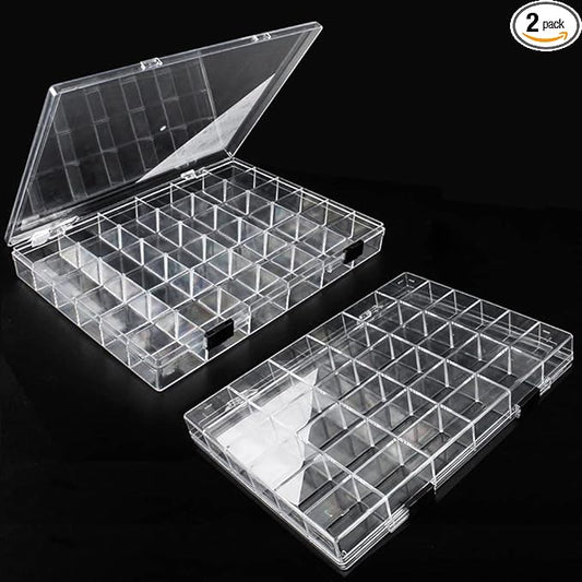 36 Grids Clear Plastic Organizer Box, Craft Storage Container for Beads Organizer, Art DIY, Crafts Jewelry Storage, Fishing Tackles, Rock Collection, 2 Pack