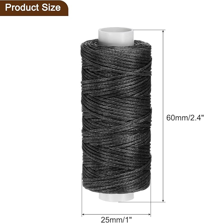 uxcell Leather Sewing Waxed Thread, 55 Yards / 50m 0.8mm 150D Flat Polyester All-Purpose Threads for Leather Crafts, Bookbinding, Black