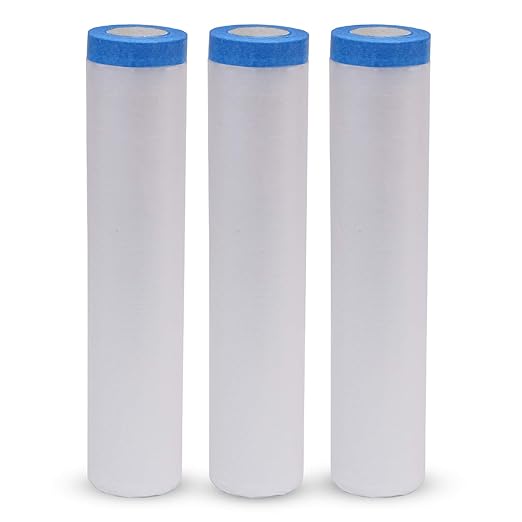 VECOPE 3-Piece Set,Pre- Masking Film Protection Covering Cloth Tape | for Automotive Covering Painting Paint Masking (9.2-Feet X 65 Feet)