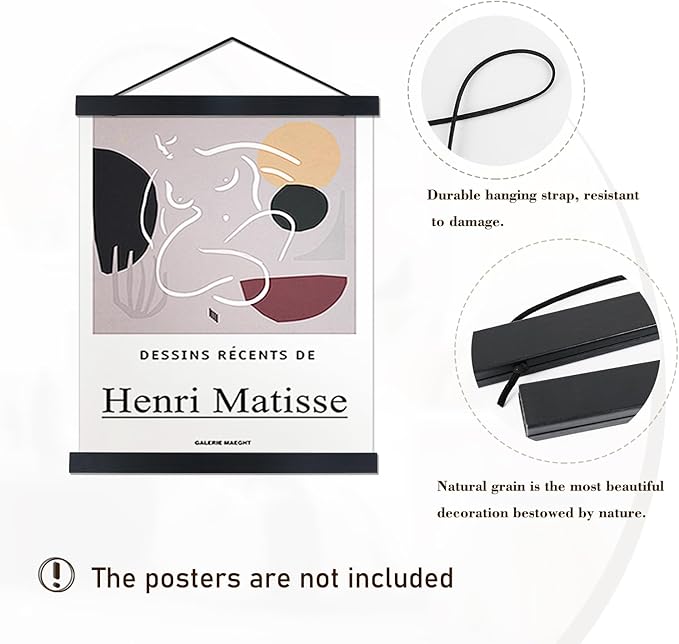 Artmag Magnetic Poster Hanger Frame, 26x38 26x37 26x20 Light Wood Wooden Magnet Canvas Artwork Print Poster Hangers Frames Hanging Kit (Black, 26")
