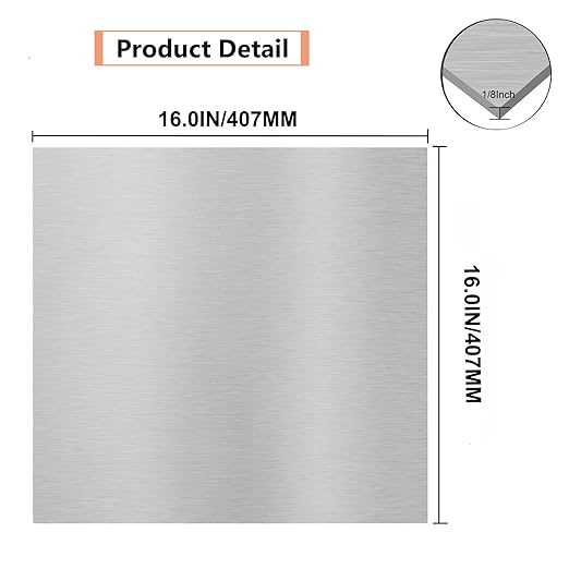 6061 T651 Aluminum Sheet Metal 16 x 16 x 1/8 (0.125”) Inch Flat Plain Aluminum Plate Covered with Protective Film, Heat Treatable Rectangle 3MM Aluminum Metal Plate for Crafting, Industrial