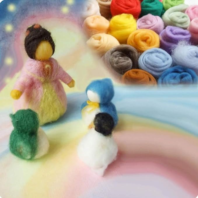 3.53oz Wool Roving Yarn, Fiber Roving Wool Top, Needle Felting Supplies, Pure Wools, Chunky Yarn, Spinning Wools for Needle Felting Wet DIY Hand Spinning (Multicolor)