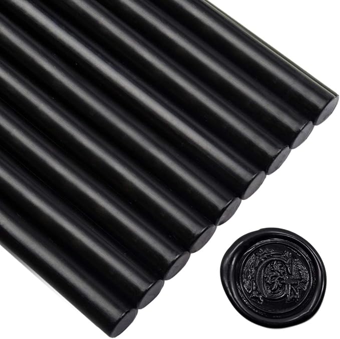 Black Large Sealing Wax Sticks for Hot Melting Glue Gun - Pack of 12 - Homemade Wax Seals for Thanks Card Envelope, Event Party Invitation, Hallowen Decors