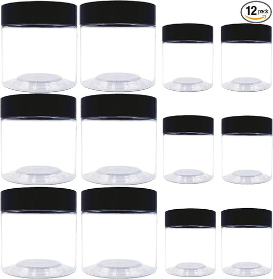 8 oz Plastic Containers with Lids and 4oz Small Containers (Set of 12) Plastic Jars with Lids Cosmetic Jar for Body Butter, Bath Salt, Slime and Beauty Product