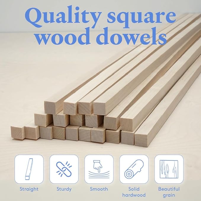 DIY Wooden Square Dowel Rod 3/16-inch x 12 Pack of 25 Hobby Wood Sticks for Crafts, Wood Trim & Architecture Model Making, by Woodpeckers