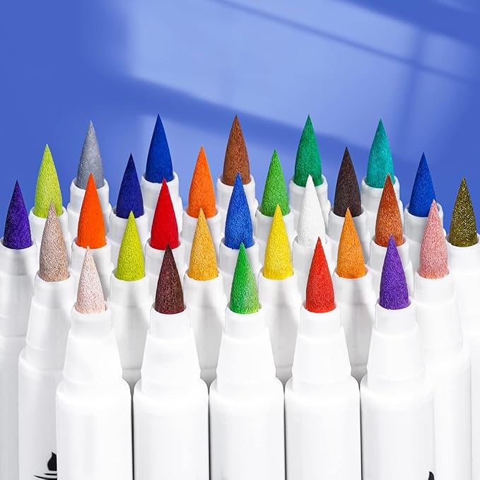 Arrtx 30 Colors Acrylic Paint Pens for Rock Painting, Extra Brush Tip, Water Based Paint Markers for Stone, Glass, Easter Egg, Wood and Fabric Painting-No Toxic,No Odor 30B