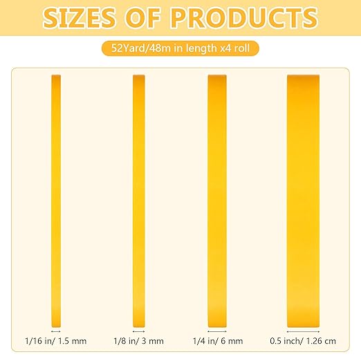 Epakh 4 Rolls Pinstripe Tape, Masking Tape in 1/16, 1/8, 1/4 and 1/2 Inch Wide, for Painters Automotive DIY Car Auto Paint Art(Yellow,52 yd)