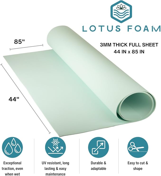 LotusFoam Large 3mm EVA Foam Sheet - 44"x 85" High Density Foam 130 kg/m3 for Cosplay, Costumes, Crafts, Flooring, Outdoor Use - 35 Colors (Sea Green) - Sea Green