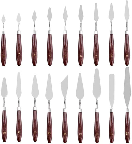 18 Piece Painting Knives Stainless Steel Spatula Palette Knife Professional Palette Knife Painting Wood Handle Oil Painting Accessories Color Mixing Set for Oil Canvas Acrylic Painting