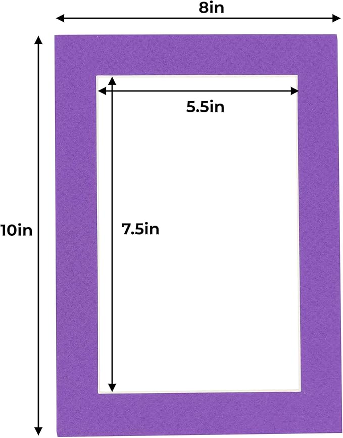6x8 Mat for 8x10 Frame - Precut Mat Board Acid-Free Show Kit with Backing Board, and Clear Bags Purple 6x8 Photo Matte Made to Fit a 8x10 Picture Frame Matboard for Framing, Pack of 10 Mats