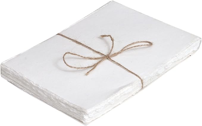 50 Pack Cotton Watercolor Paper with Deckle Edge 200 GSM Rough Textured Watercolor Paper for Writing (Off White, 9 x 12)