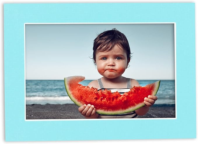 8.5x11 Mat Bevel Cut for 7x9 Photos - Acid Free Aquamarine Blue Precut Matboard With Backing Board and Crystal Clear, Self Seal Photo Mat Bag - For Pictures, Photos, Framing - 4-ply Thickness