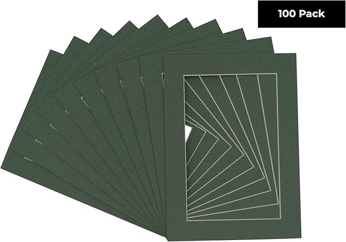 5x7 Mat for 8.5x11 Frame - Precut Mat Board Acid-Free Hunter Green 5x7 Photo Matte For a 8.5x11 Picture Frame, Premium Matboard for Family Photos, Show Kits, Art, Picture Framing, Pack of 100 Mats