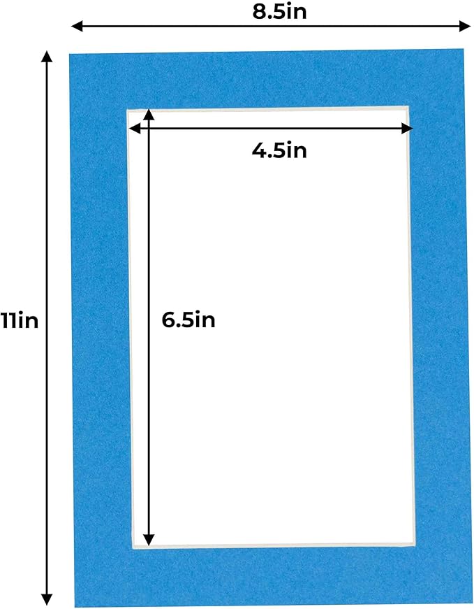 5x7 Mat for 8.5x11 Frame - Precut Mat Board Acid-Free Show Kit with Backing Board, and Clear Bags Bay Blue 5x7 Photo Matte Made to Fit a 8.5x11 Picture Frame Matboard for Framing, Pack of 100 Mats