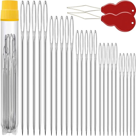 100 Pack Premium Large Eye Needles for Hand Sewing with Needle Threaders, Assorted Sizes, Embroidery Needles for Hand Sewing, Sewing Needles Large Eye, Big Eye Needle