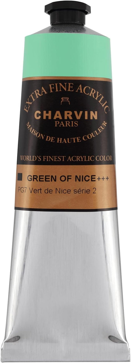 Charvin Extra Fine Professional Acrylic Paint - Green of Nice, 150ml Tube, Triple-Milled, Lightfast Pigments, Open Stock Artist Acrylic Paints in Nature-Inspired Hues