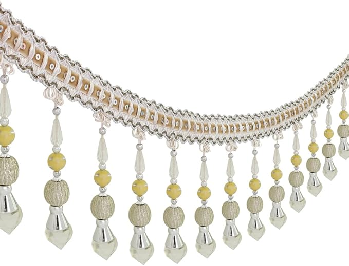 3yards Beading Fringe Trimming Long Beads Tassel Curtain Trim Ribbon Trim for Cover Edge Decorative (beige)