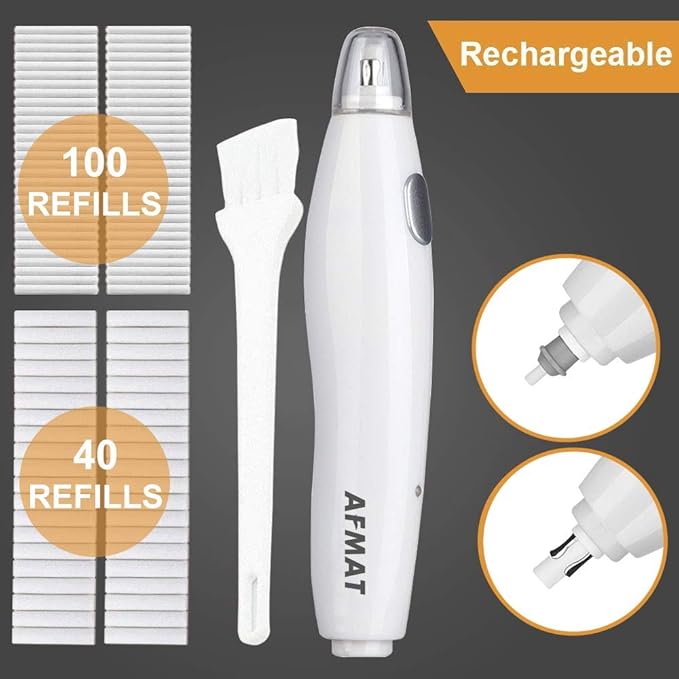 AFMAT EE03 Electric Eraser for Artists, 140 Eraser Refills, Rechargeable Electric Erasers for Drawing, Artist Erasers for Drafting, Painting, Sketching, Architectural Plans, Detailer Tool-White
